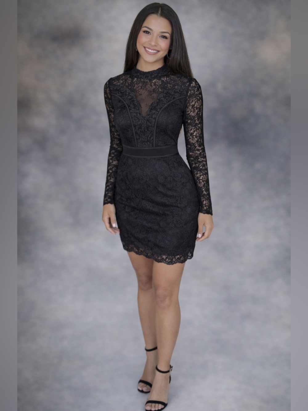 Windsor Black Lace Long Sleeve Mini Dress XS Bodycon Cocktail Date Night